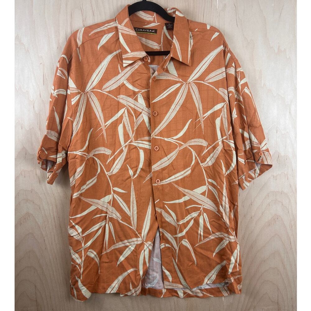 Cubavera Men’s XL Tropical Bamboo Print Button Up Hawaiian Shirt Rayon